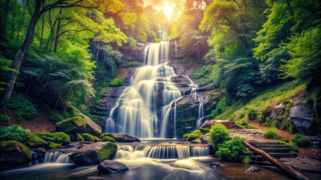 Anna Ruby Falls Georgia Vintage Photography: Dual Cascading Waterfalls, Helen GA Scenic Views